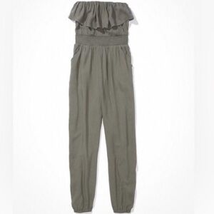 American Eagle | Olive Green Strapless Tube Jumpsuit Women’s Size M